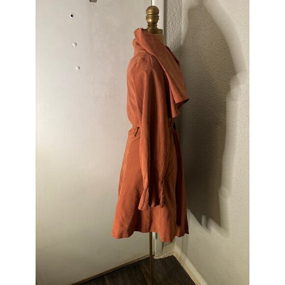 Brown Double Breasted Capelet Trench Coat S NEW Classic Retro Glam Preppy Retro - Picture 3 of 11